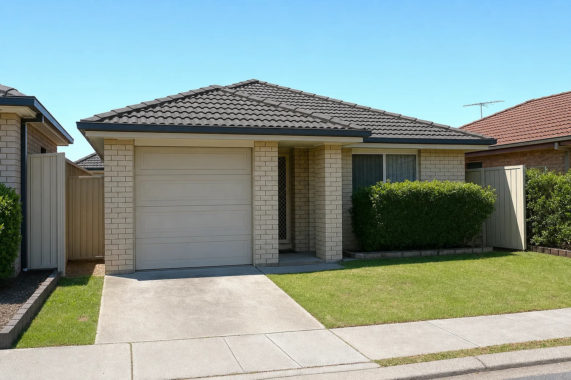 An empty late 1990s small lot home in Clarkson, a single garage across a narrow frontage with neighbours close by
